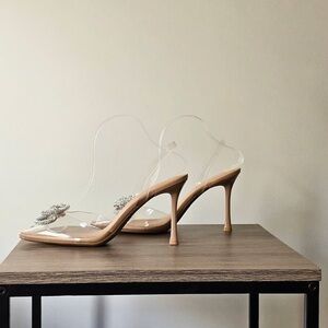 Chic Clear and Tan Heels with Embellishments